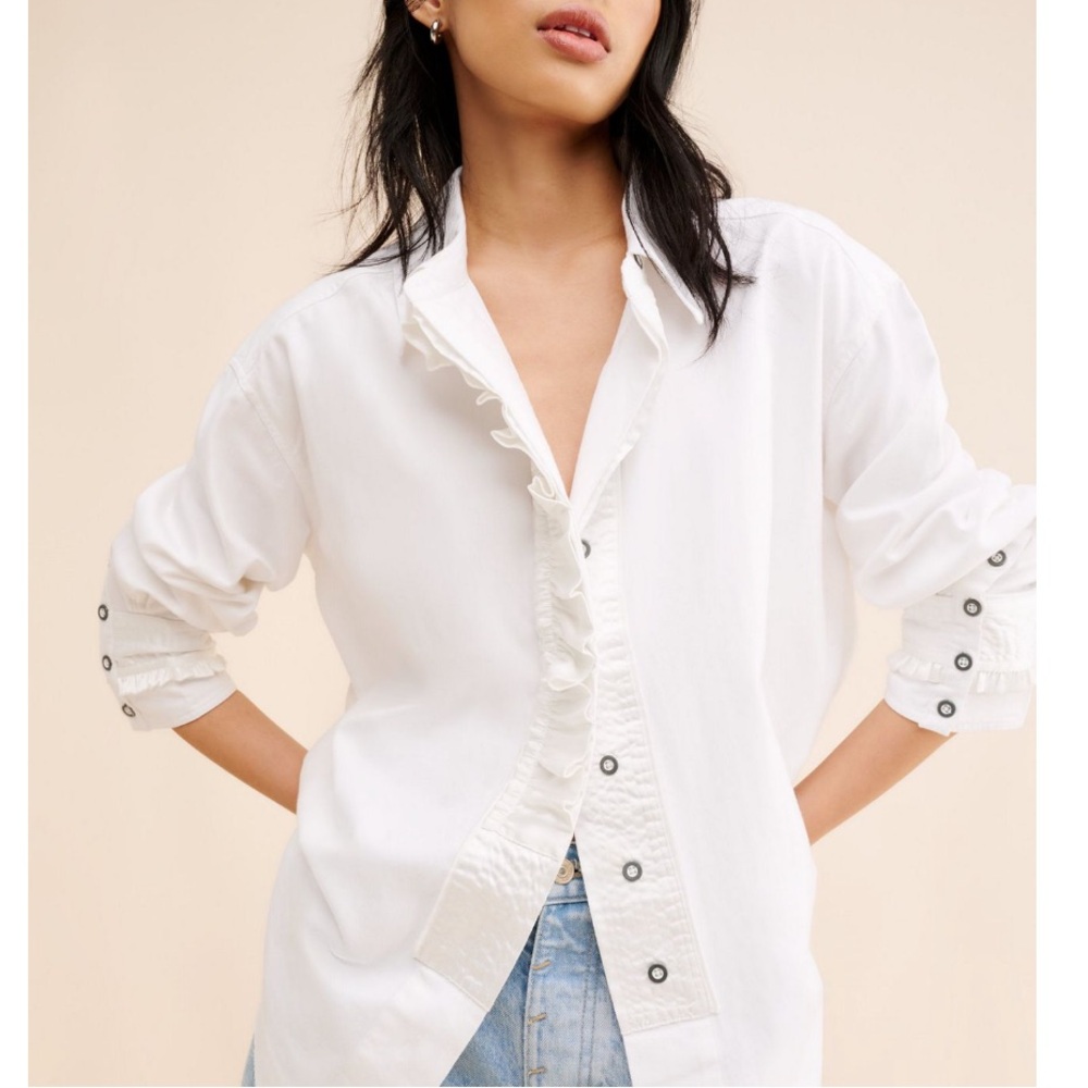 We The Free ‘Night Moves’ Ruffle Button-Down Blouse, NEW
